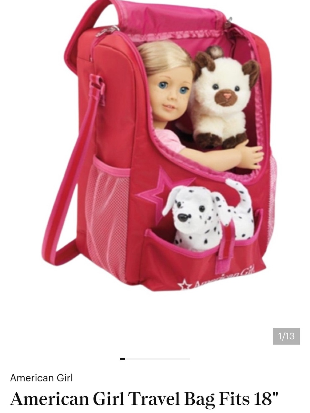 American Girl Hot Pink Doll Travel Backpack only with Star Pocket
